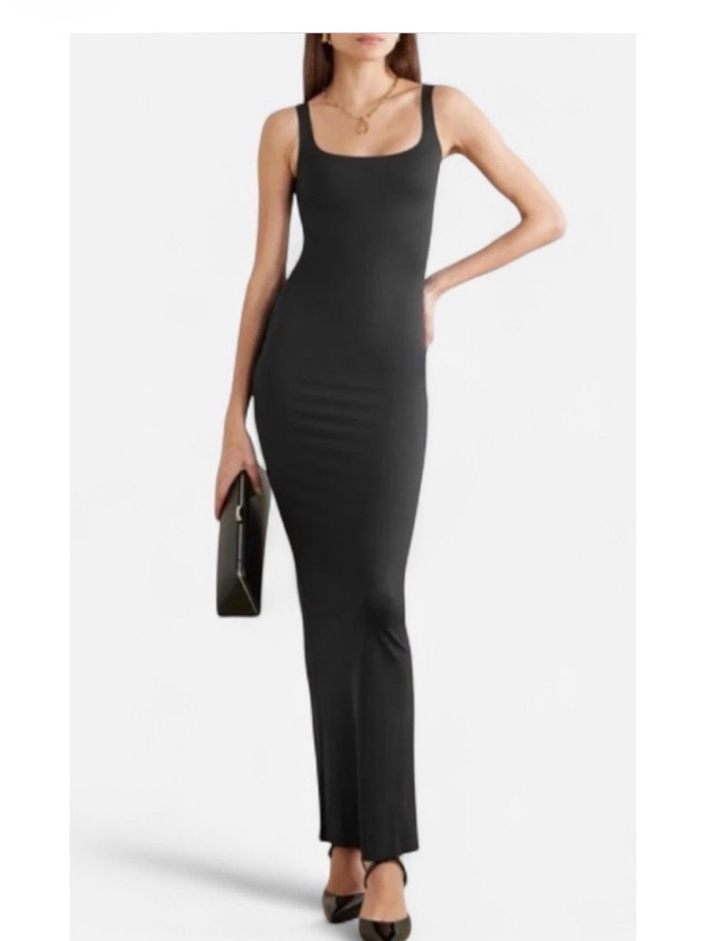 SKIMS Black Scoop-Neck Maxi Slip Dress